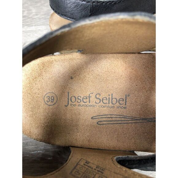 Josef Seibel Black Leather Cork Ankle Strap Wedge Sandals Women Sz 39EU/8.5M US - Picture 9 of 16